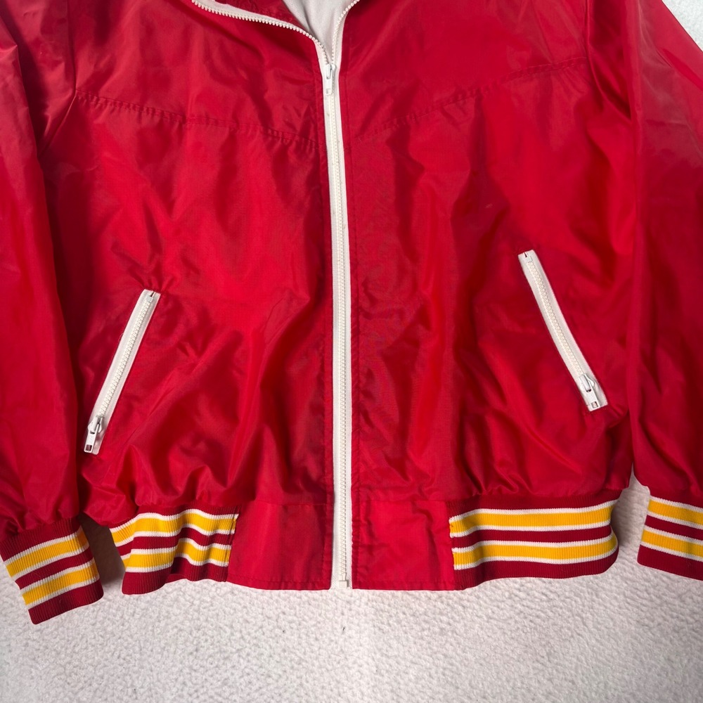 Vintage Butwin USA Nylon Bomber Jacket Men's XL Red Full Zip Striped Made USA - Picture 2 of 8